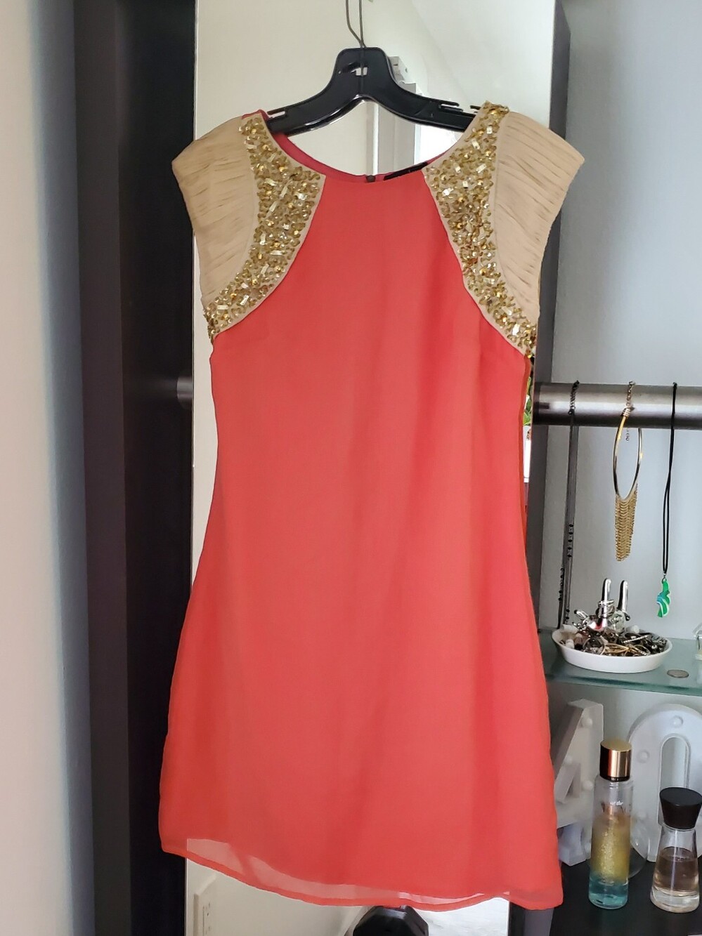 💕 London Dress Company 💕 Coral And Gold Beaded Dress Size S/4